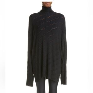 Balenciaga Unisex Oversized Logo Perforated all over turtleneck sweater black L